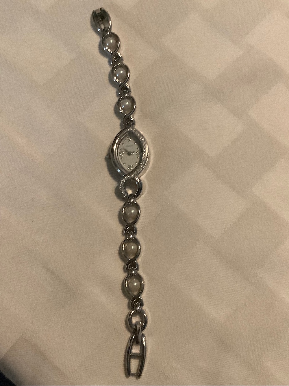 Avon Silver-Tone Pearl Accent Women's Bracelet Watch
